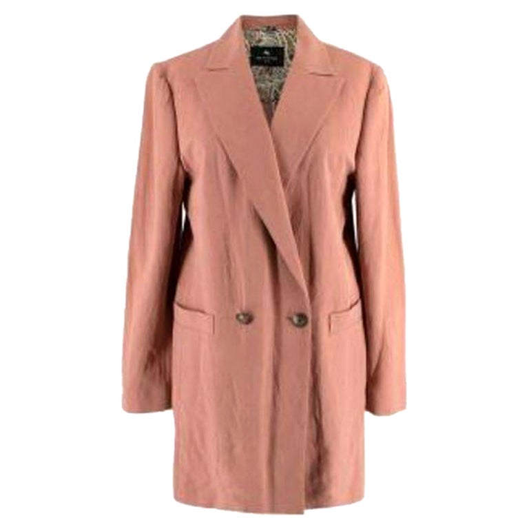 Etro Blush Linen Longline Double Breasted Jacket For Sale at 1stDibs