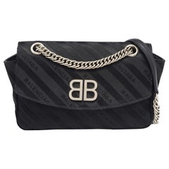 Balenciaga Black Fabric BB Chain Round Shoulder Bag