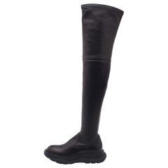 Alexander McQueen Black Leather Over The Knee Boots Size 38.5