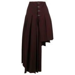 Romeo Gigli Vintage burgundy wool asymmetrical pleated 90s skirt