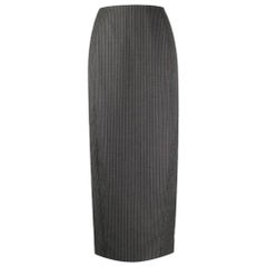 Gianfranco Ferrè Vintage grey pinstriped cashmere 90s long skirt.
