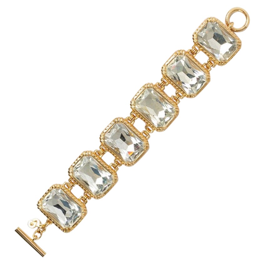 Christian Dior Articulated Bracelet in Gold Metal and Rhinestones For Sale