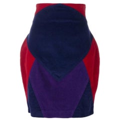 Versace Vintage red, blue and purple velvet cotton 80s midi skirt