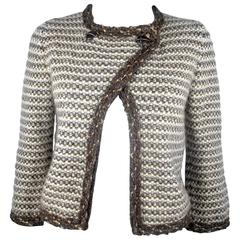Chanel Jacket - US 4 - 36 - Tweed Brown Gray Coat Trim CC Logo Chain 07A BLAZER