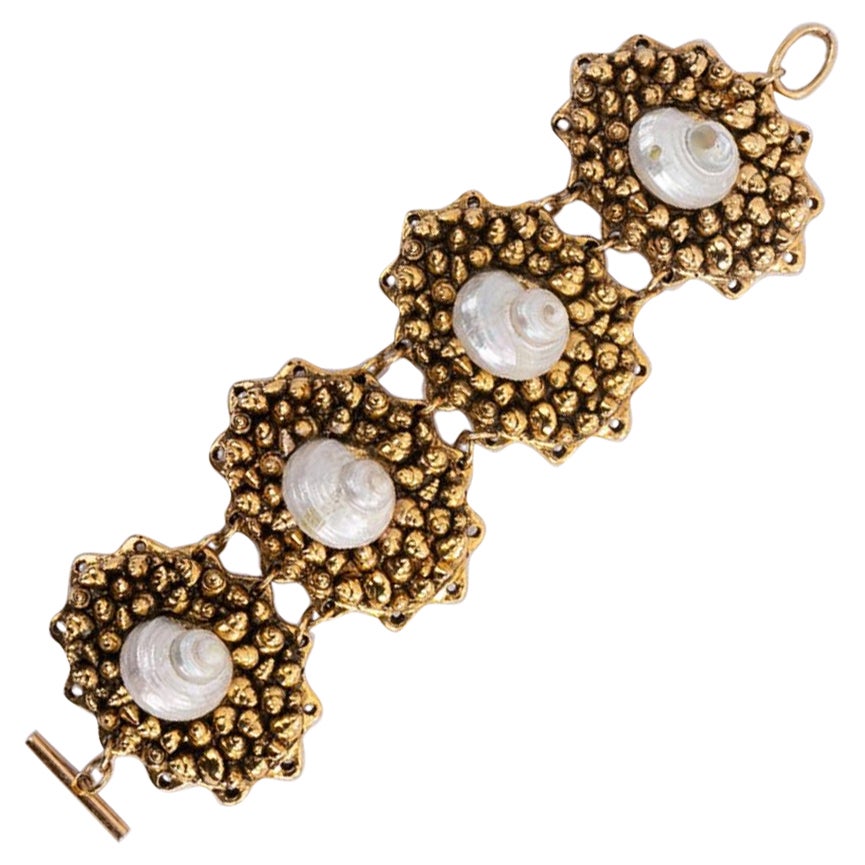 Chantal Thomass Shell Bracelet in Articulated Gilded Metal For Sale