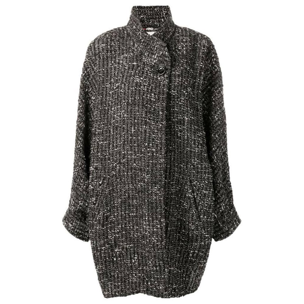 Fendi Vintage black, white and grey bouclé wool 80s long cardigan