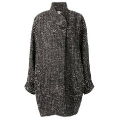 Fendi Vintage long cardigan en laine bouclée noire, blanche et grise des années 80