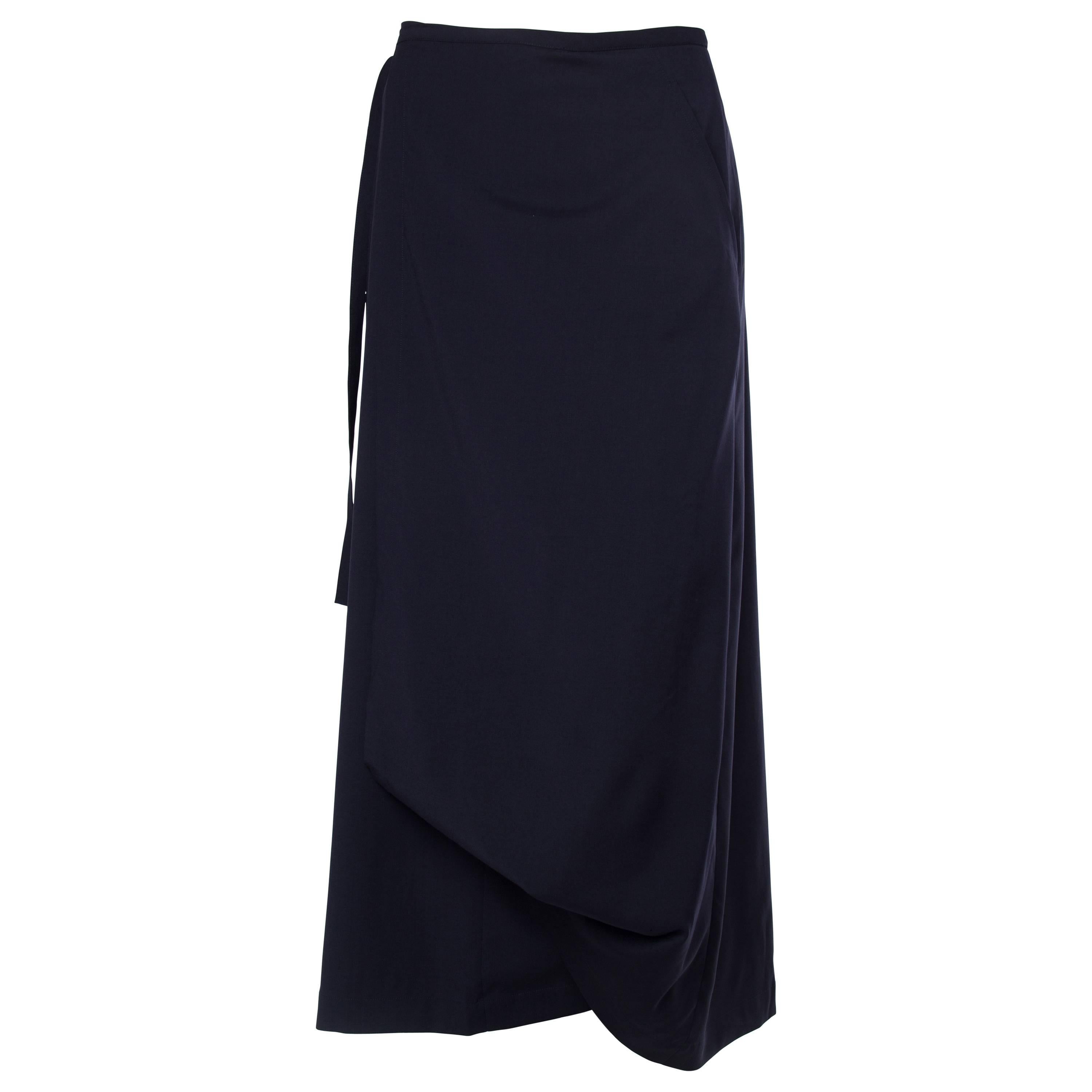 1980S COMME DES GARCONS Navy Wool Deconstructed Wrap Skirt For Sale