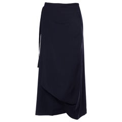1980S COMME DES GARCONS Navy Wool Deconstructed Wrap Skirt