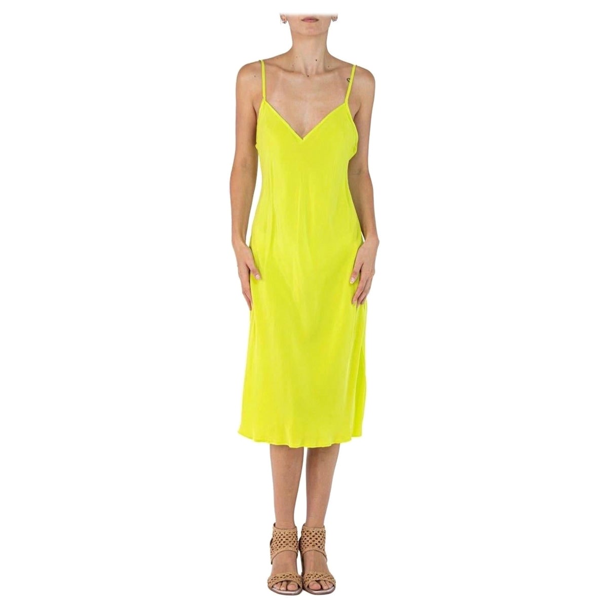 Morphew Collection Neon Green Cold Rayon Bias  Slip Dress For Sale