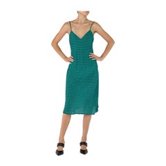 Morphew Collection Sea Green Polka Dot Novelty Print Cold Rayon Bias  Slip Dress