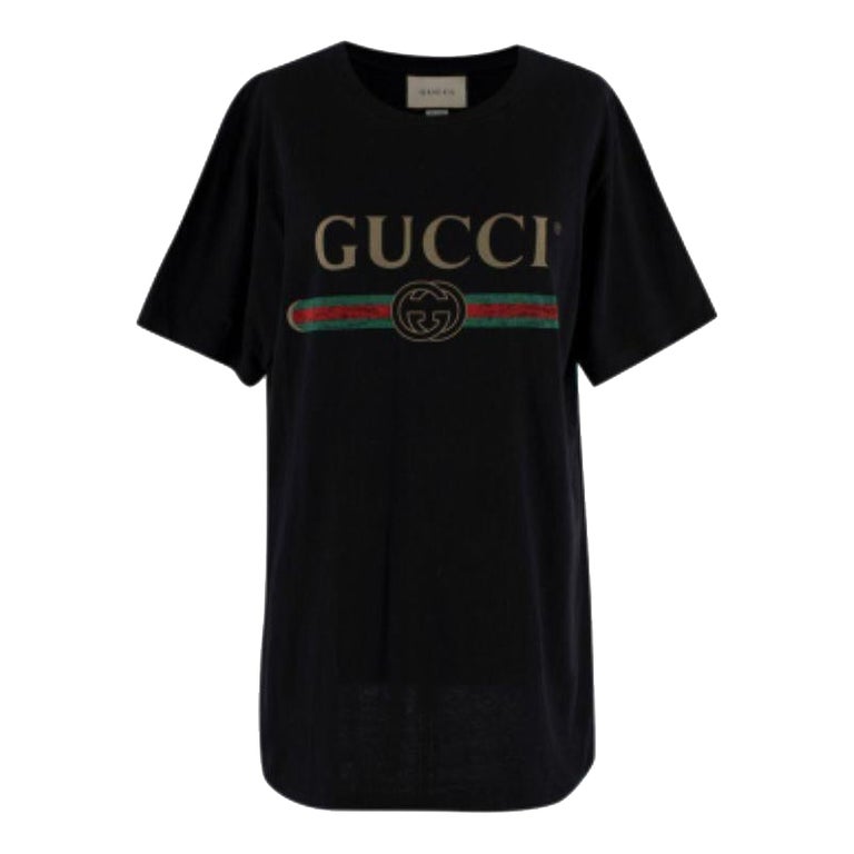 Gucci Black Oversize Logo Print T-shirt For Sale at 1stDibs