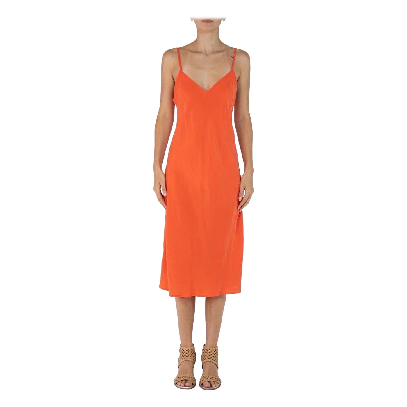 Morphew Collection Neon Orange Cold Rayon Bias Maxi Slip Dress Maxis For Sale