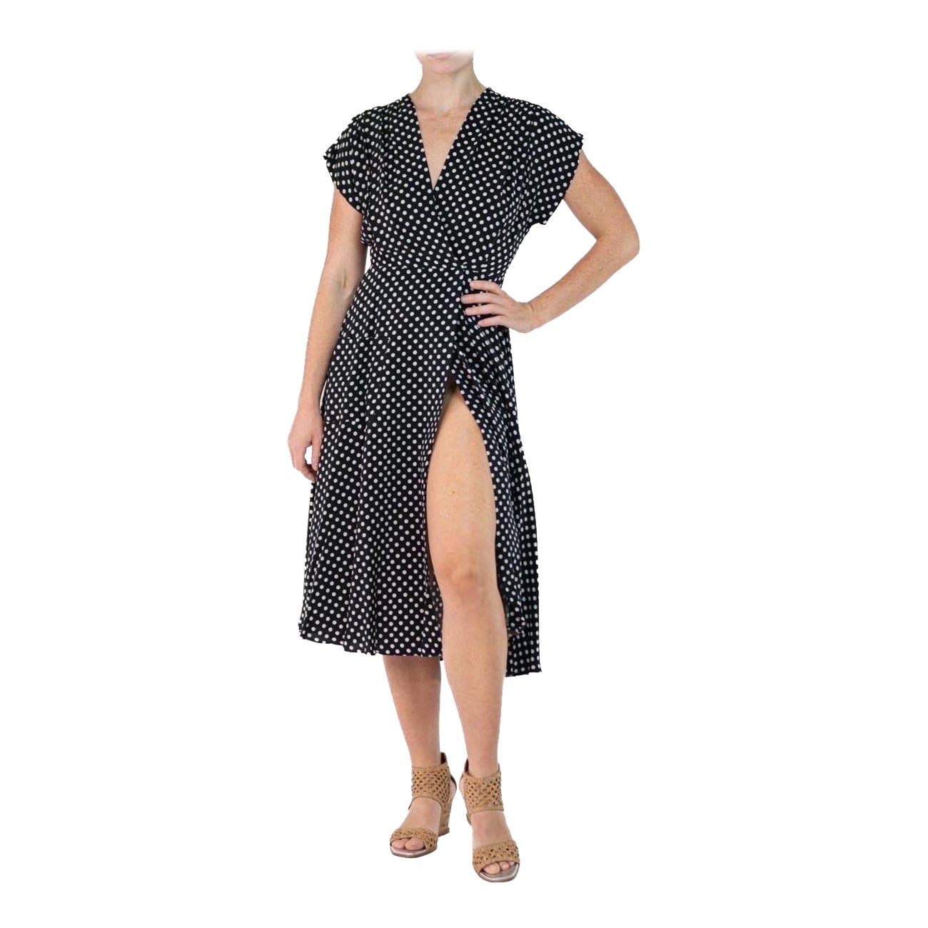 Morphew Collection Black & White Polka Dot Cold Rayon Bias Dress Master Medium For Sale