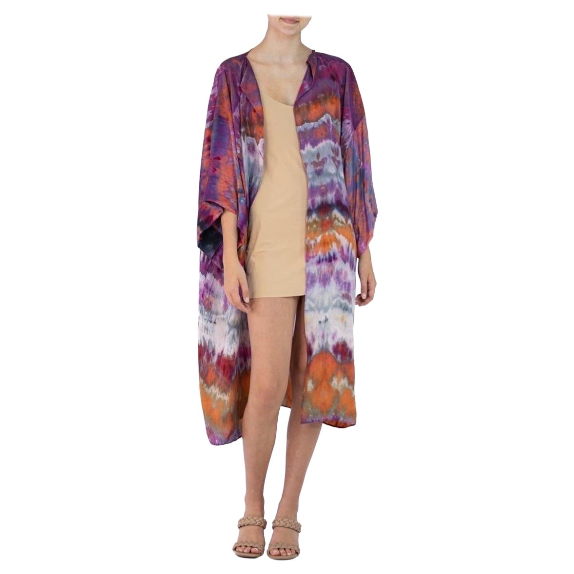 Morphew Collection Purple, Orange & Gray Silk Kimono For Sale
