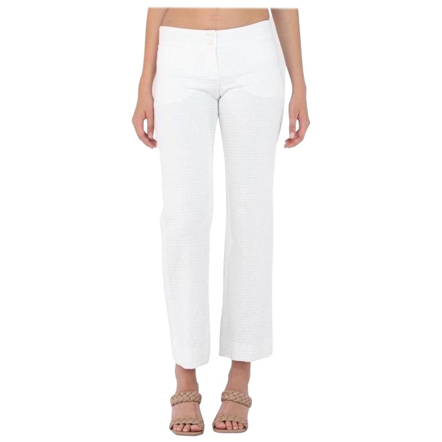 2000S Dolce & Gabbana White Cotton Jacquard Extreme Low Rise Pants For Sale