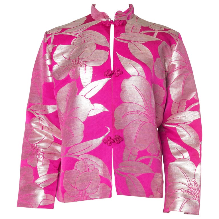1960S Obi Pink Floral Print Japanese Swing Jacket at 1stDibs