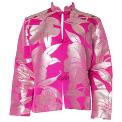 Pink Silk and Silver Jacket made from Antique Obi Fabric 10