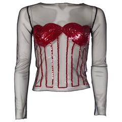 Sequined Heart Sheer 90s Top