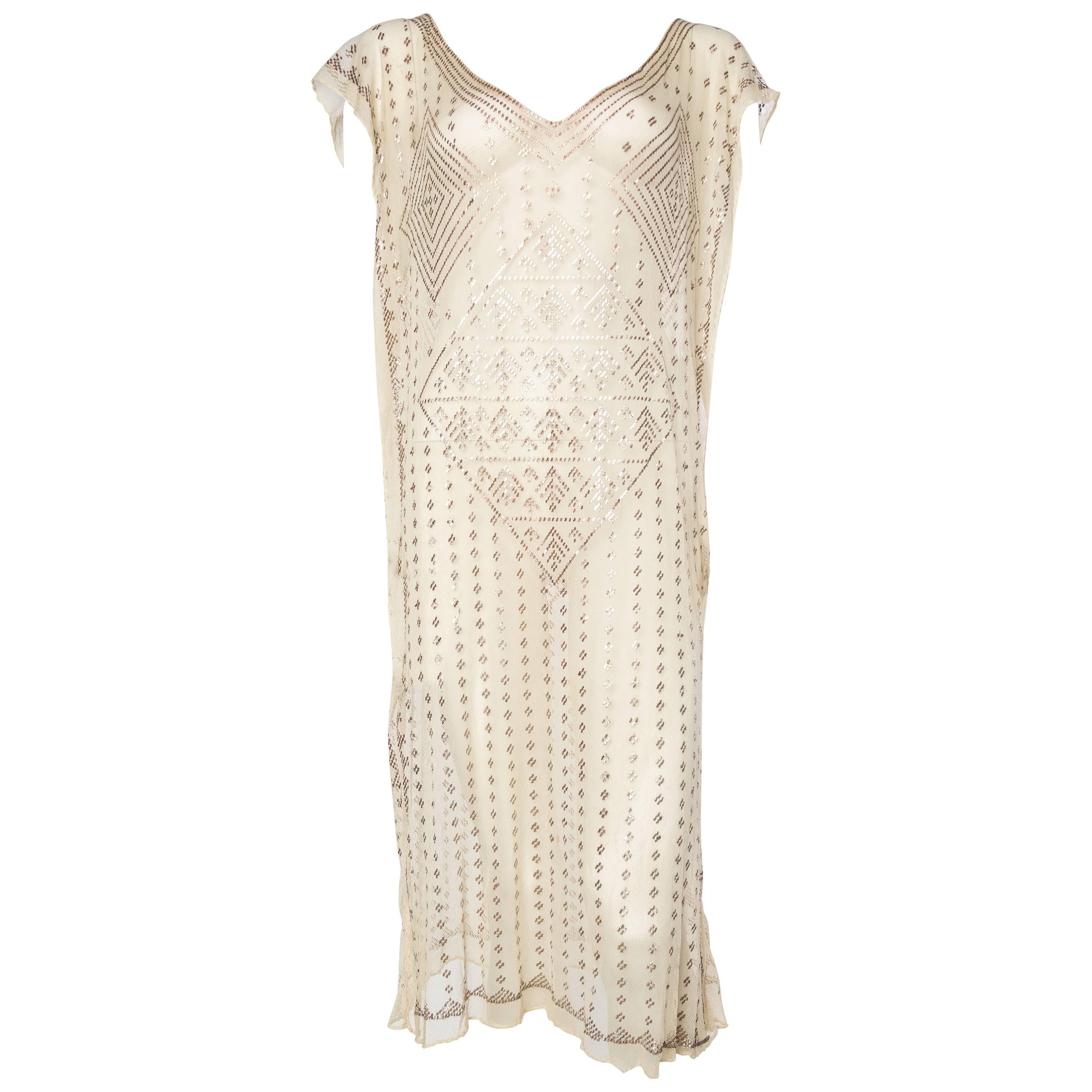 1920s Egyptian Assuit Net and Silver Dress