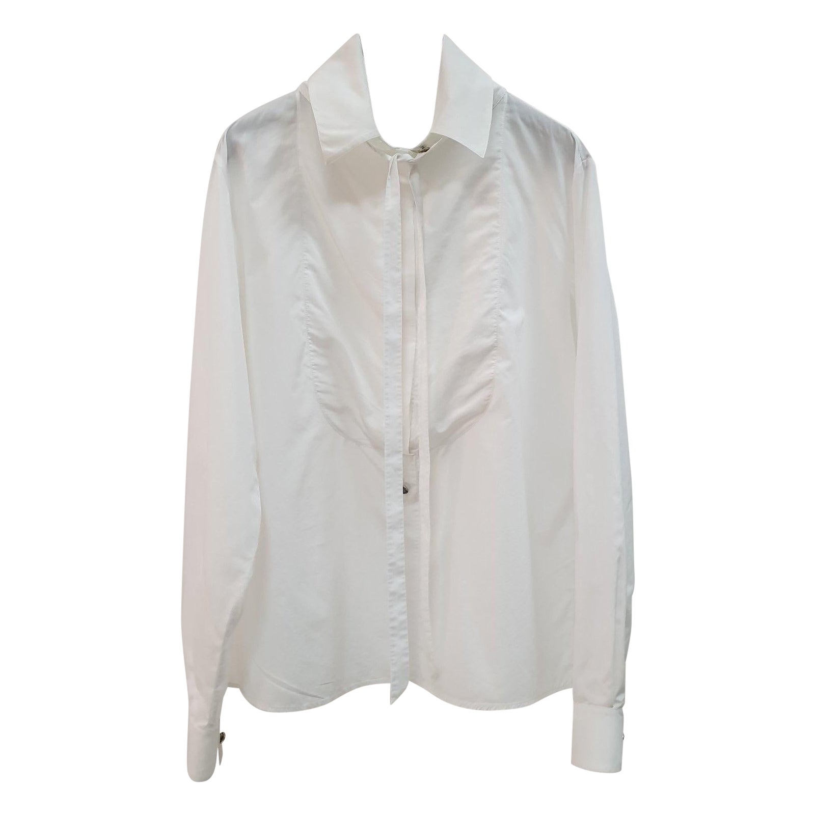 Chanel Dallas White Cotton Blouse Shirt For Sale at 1stDibs