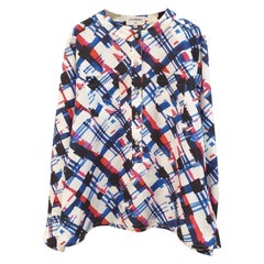 Chanel Airlines Collection Blouse Plaid Print Silk Long Sleeve Top Blouse