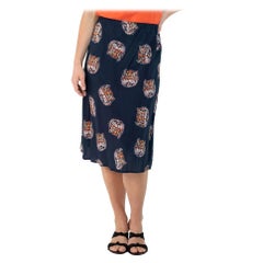 Morphew Collection Indigo Blue Tiger Head Novelty Print Cold Rayon Bias Skirt M