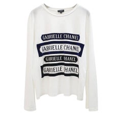 Chanel White Cotton Long Sleeve Velvet Detail Gabrielle T Shirt Top