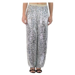 1980S White & Silver Silk Sequin Pants With Elastic Waist