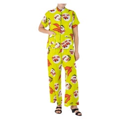 Morphew Collection Neon Green & Orange Rayon Hawaiian Print Pajamas Master Large