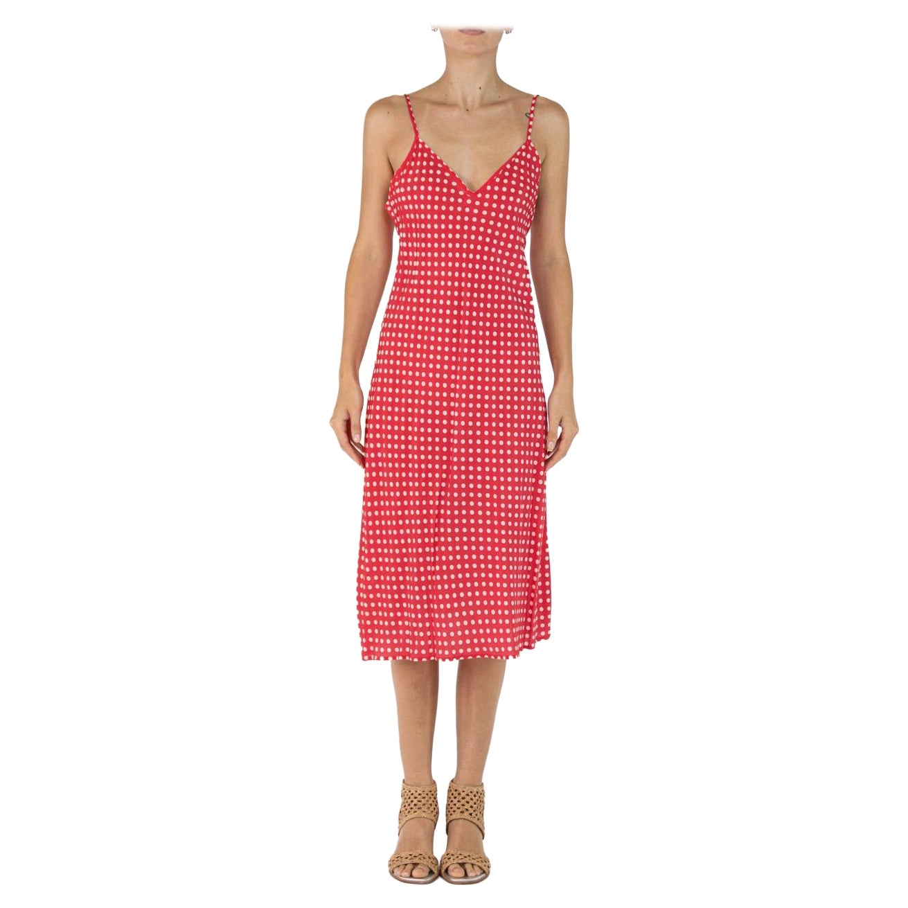 Morphew Collection Red & White Polka Dot Cold Rayon Bias  Slip Dress Master Med For Sale