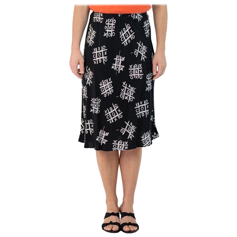Morphew Collection Black & White Tic Tac Toe Novelty Print Cold Rayon Bias Skir For Sale