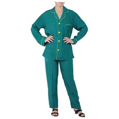 Morphew Collection Sea Green Polka Dot Print Cold Rayon Bias Draw String Pajamas