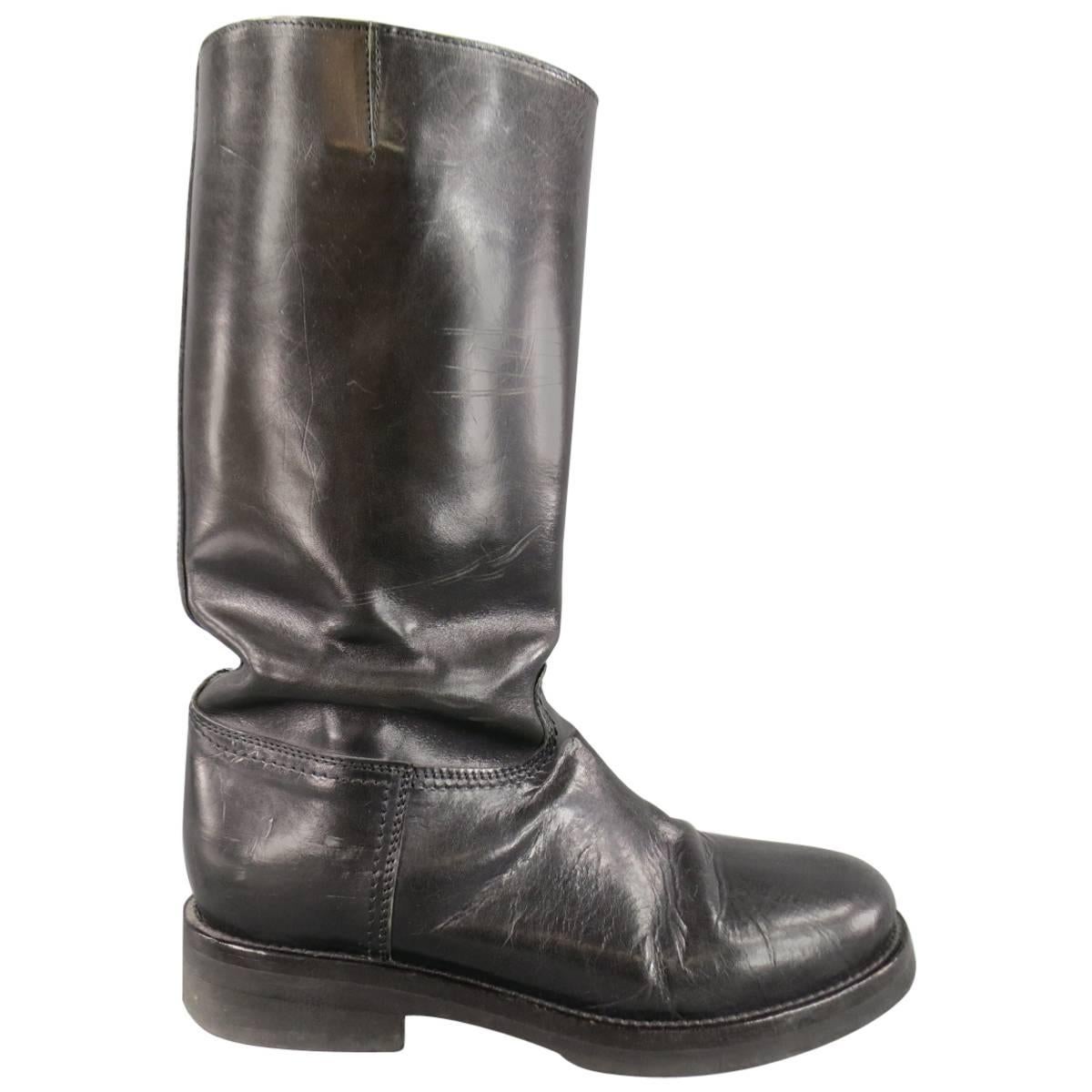 Men's ANN DEMEULEMEESTER Size 8 Black Leather Tall Boots