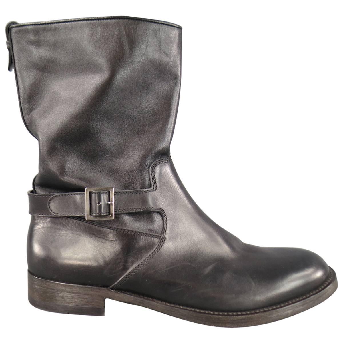 GIORGIO ARMANI Size 11.5 Black Leather Biker Boots
