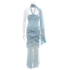 Christian Dior by John Galliano blue silk halter neck evening dress, ss 2004