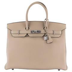 Hermes Handbag Birkin 35 Togo Leather Gray Tourterelle Palladium Hardware 2016.