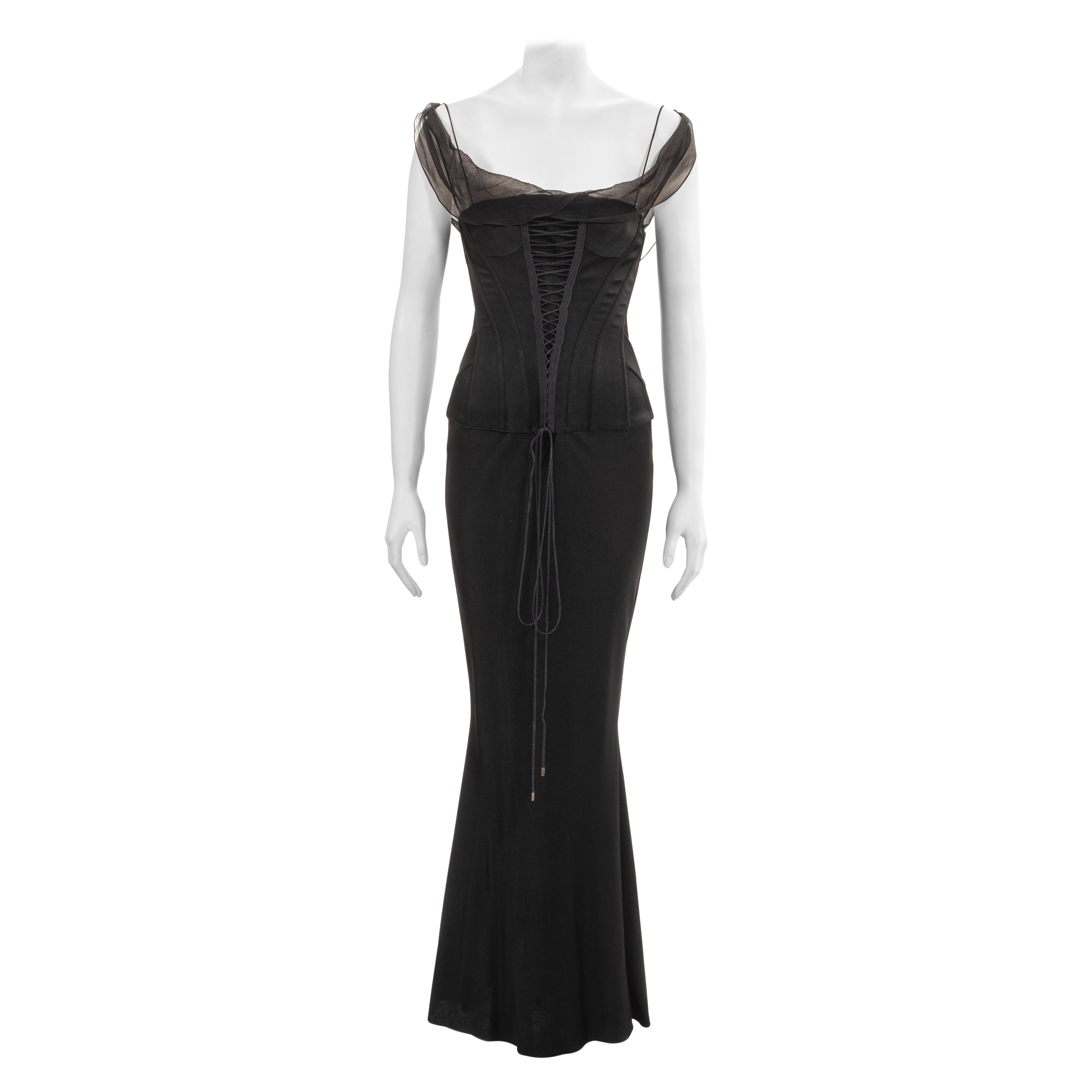 John Galliano black satin evening dress with integrated corset, ss 2003