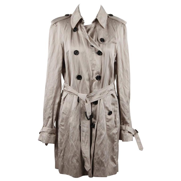 BURBERRY Beige Washed Viscose Satin TRENCH COAT Double Breasted w/ BELT ...