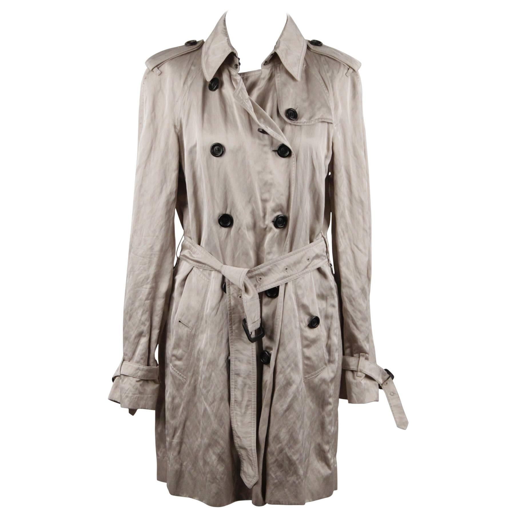 BURBERRY Beige Washed Viscose Satin TRENCH COAT Double Breasted w/ BELT 8