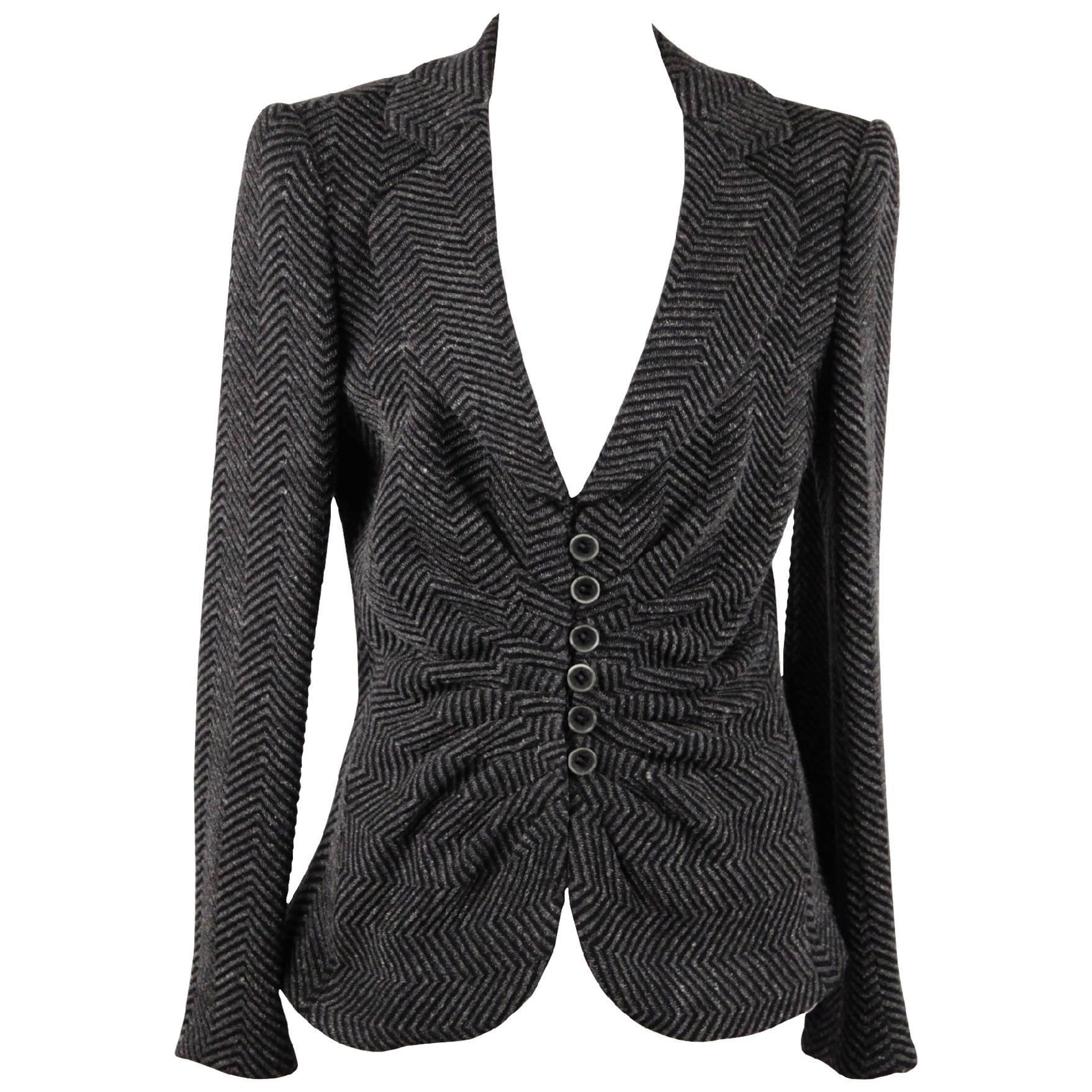 ARMANI COLLEZIONI Gray Textured Wool Blend BLAZER Jacket w/ DRAPING Size 44