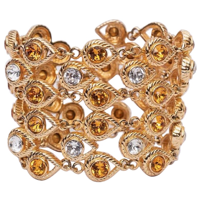 Dior Articulated Bracelet with Gilted Metal and Paved with Rhinestones For Sale