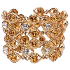 Retro Dior Articulated Bracelet with Gilted Metal and Paved with Rhinestones