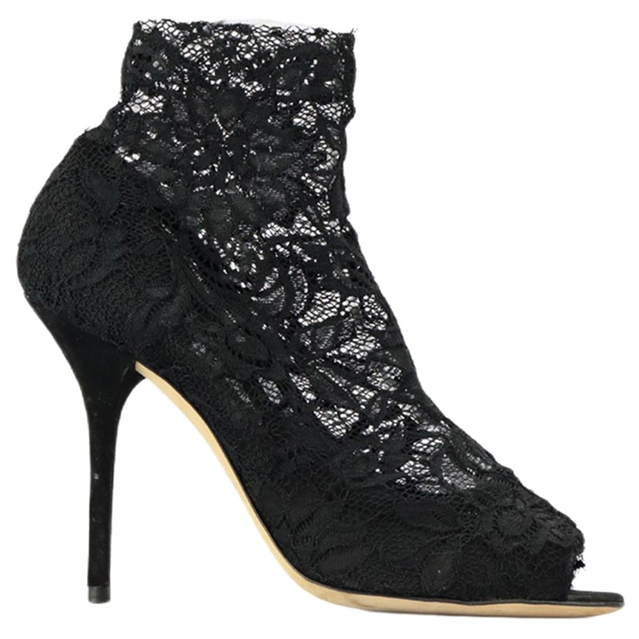Dolce And Gabbana Stretch Lace And Suede Ankle Boots Eu 40 Uk 7 Us 10