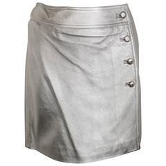 Chanel Silver Metallic Lambskin Leather Wrap Skirt 