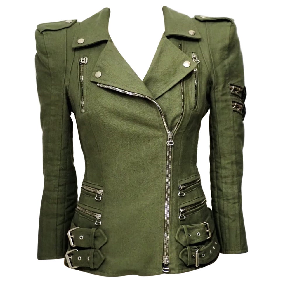 Balmain military green cotton jacket For Sale