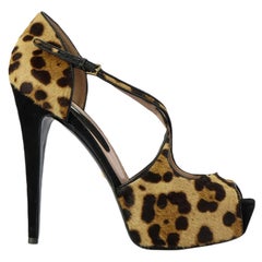 Gucci Leopard Print Calf Hair And Suede Platform Sandals Eu 40 Uk 7 Us 10
