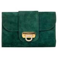 Salvatore Ferragamo Women's Vintage Dark Green Suede Gancini Accent Wallet