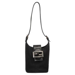Fendi Damen Vintage Schwarze Mini-Käufertasche aus Segeltuch