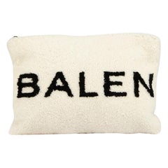 Balenciaga Women's Cream Shearling Logo Clutch
